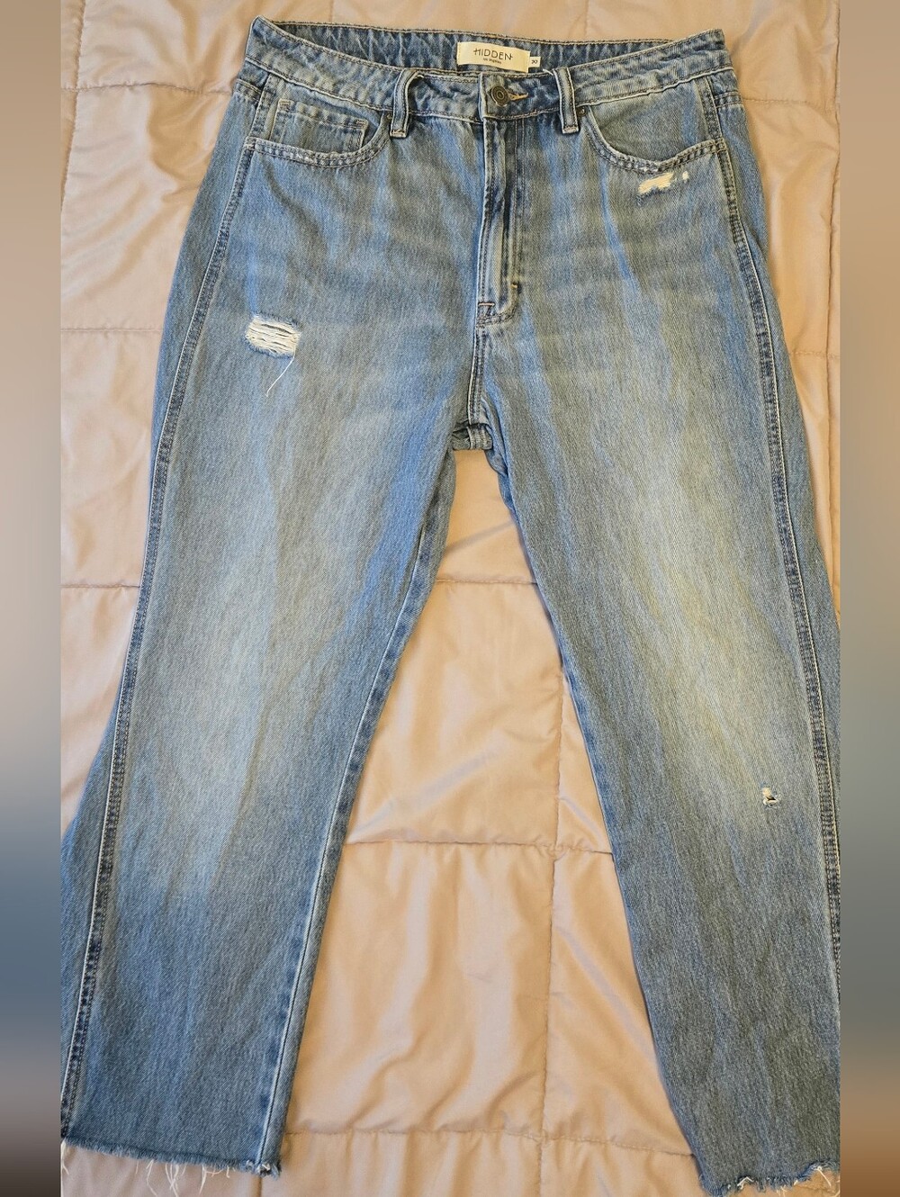 Hidden Women's Light Blue Distressed Straight-Leg Jeans